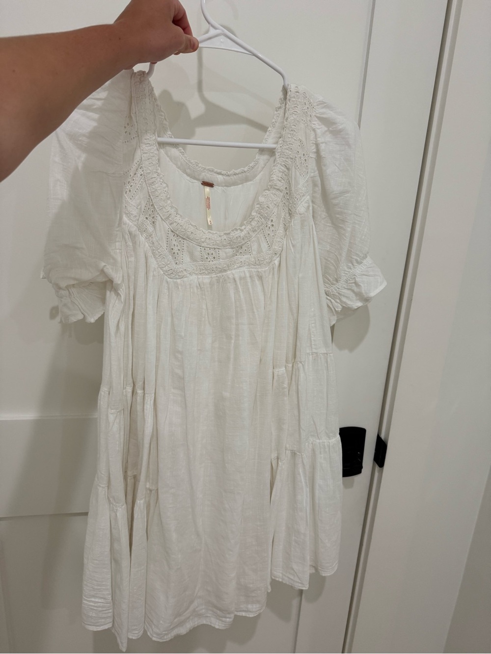 Free People Cream Eyelet Peasant Top
